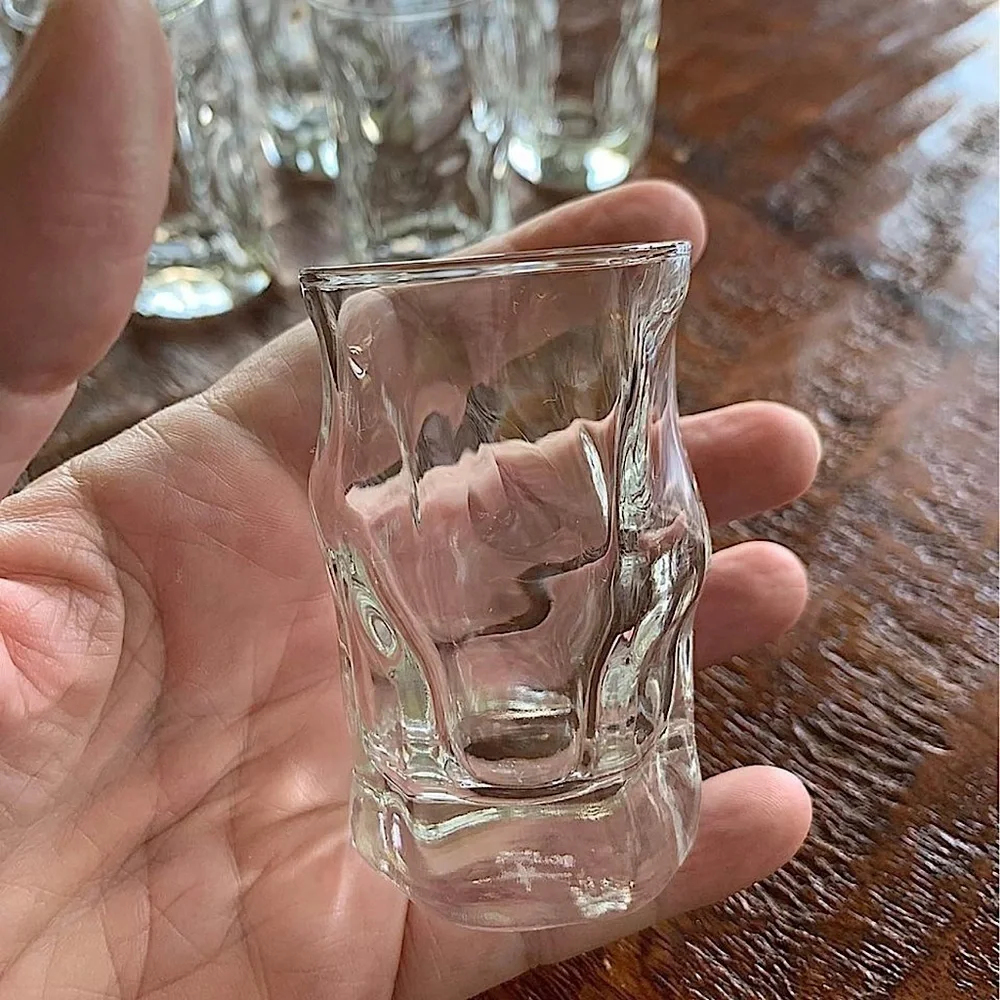 Set 6 Bormioli Rocco Sorgente Shot Glasses Clear Irregular Shape Made in Italy